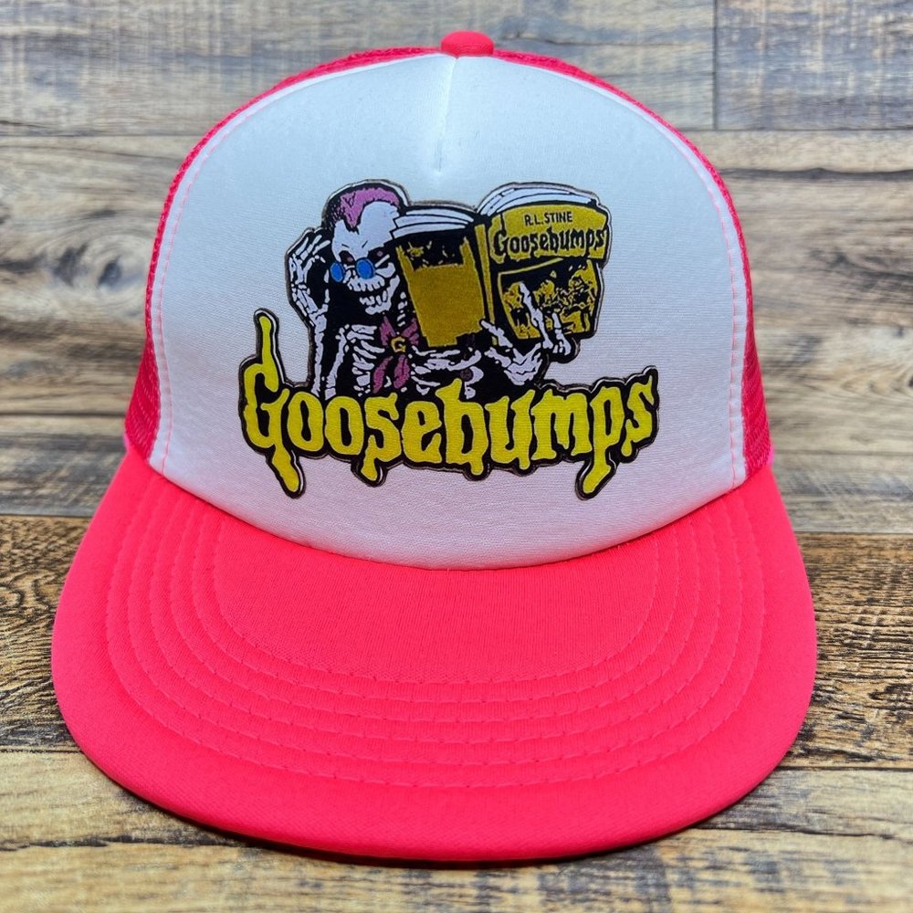 Retro Goosebumps Mens Trucker Hat Pink Snapback R.L. Stine 90s TV Nostalgia Cap